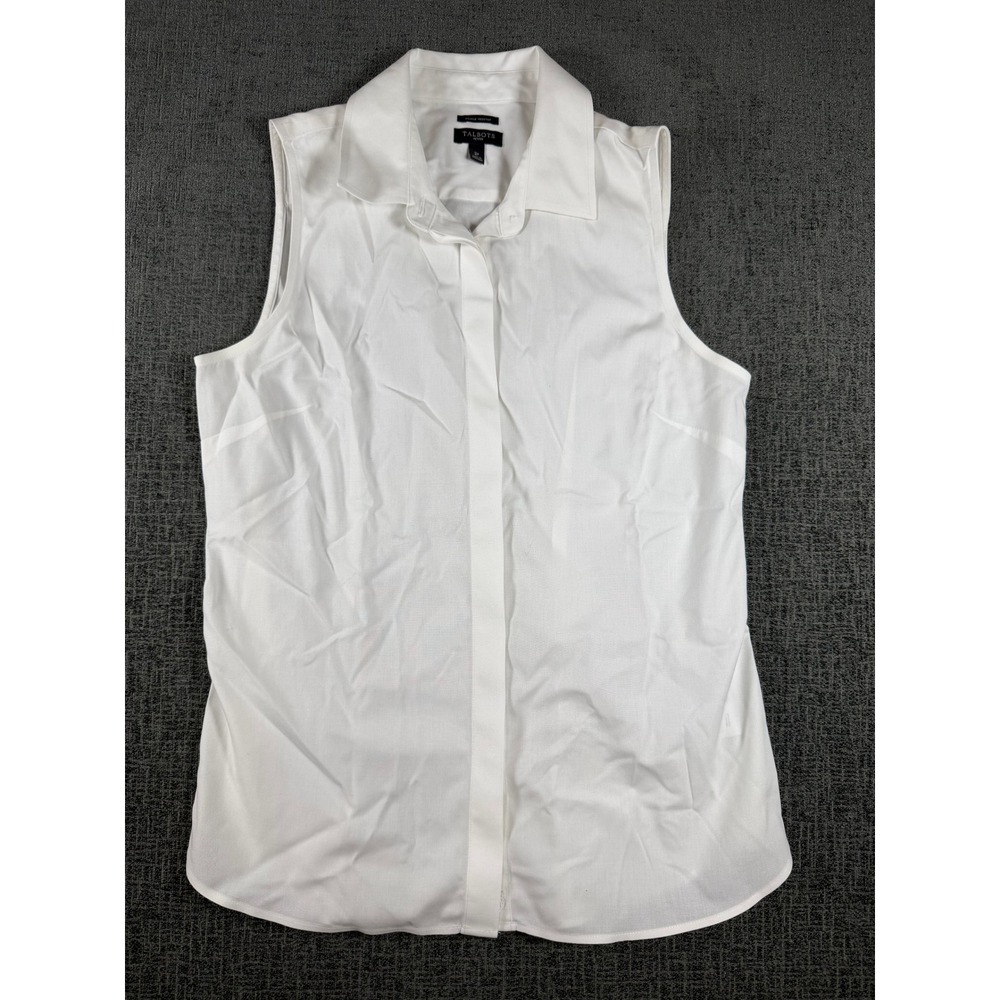 Talbots Petites White Sleeveless Button Down Shirt Wrinkle Resistant 2P